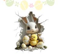 wallDecals - 2D Cartoon Bunny Egg Stickers, Removable Adhesive Wallpaper, Hole Break Design Paper wallDecals, Temporary Decorative Peel Off Stickers, Fun Playful wallArt | For Preschool Playing Roo