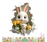 wallDecals - 2D Cartoon Bunny Egg Stickers, Removable Adhesive Wallpaper, Hole Break Design Paper wallDecals, Temporary Decorative Peel Off Stickers, Fun Playful wallArt | For Preschool Playing Roo