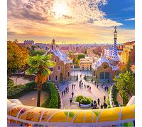 Wallepic Papier peint photo non tissé - Motif : ville de Barcelone - 254 x 184 cm - Format XXL - Céramique naturelle - Ciel - Pour salon, chambre, bureau, couloir - 254 x 184 cm