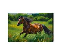 WALLERO Impression sur toile Cheval marron Cheval prairie Galop 30 x 20 cm