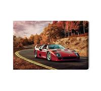 WALLERO Impression sur toile Motif voiture vintage classique dans la forêt et rue dans un beau matin d'automne 40 x 30 cm