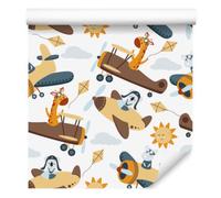 Wallero Papier peint intissé Animaux adorables dans avions 50×1000 cm