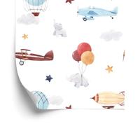 Wallero Papier peint intissé Animaux avions ballons nuages 50×1000 cm