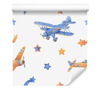 Wallero Papier peint intissé Avions avec étoiles style vintage 50×1000 cm