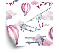 Wallero Papier peint intissé Avions avec multicolore ballons 50×1000 cm