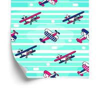 Wallero Papier peint intissé Avions féeriques devant rayures 50×1000 cm