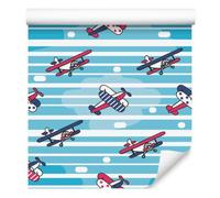 Wallero Papier peint intissé Avions féeriques devant rayures 50×1000 cm