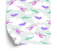 Wallero Papier peint intissé Avions multicolores et hélicoptères 50×1000 cm