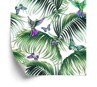 Wallero Papier peint intissé Feuilles palmiers avec oiseaux 50×1000 cm