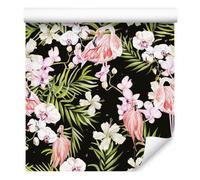 Wallero Papier peint intissé Flamants roses fleurs et feuilles 50×1000 cm