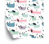 Wallero Papier peint intissé Joyeux chiens multicolores 50×1000 cm