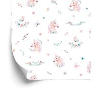 Wallero Papier peint intissé Licornes parmi fleurs et papillons 50×1000 cm