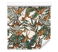 Wallero Papier peint intissé Singes parmi feuilles tropicales 50×1000 cm