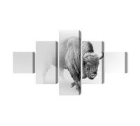 Wallero Tableau sur Toile en Plusieurs Parties Bison d’Europe dans le brouillard 3D - Déco Murale & Impression | Déco Salon Chambre Cuisine Entrée | XXL Toile 250x150