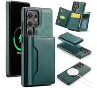 Wallet Case for Samsung Galaxy S25 Ultra, S24, S23 Series with Stand, Compatible with Magsafe, Detachable Magnetic Leather Holster Cover with Card Holder (S25 Ultra,Green)