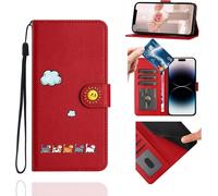 Wallet Case For Samsung Galaxy S9 (5.8 Inches), Leather Flip Case, Cat Magnetic Protective Cover Case For Samsung Galaxy S9, Red