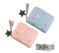 Wallet for Girls 2-Pieces Cute Portable Card Keychain - Pouch with Zipper