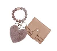 Wallet Keychain Wristlet, Plush Heart Keychain, Slim RFID Credit Card Holder, Mignon Fashion Wrist Wallet, Women'Plush Heart Key Ring Wallet For Women,Mignon Fashion Wristlet Credit Card Wallet For