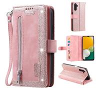 Wallet Phone Case for Samsung Galaxy S24 Ultra Retro Matte Slots Zipper Pocket Case PU Leather Magnetic Closure Kickstand - rose