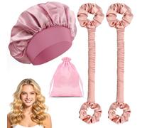 WALLFID Bigodino Morbido in Raso 2 in 1 con Scrunchie Integrato, Piega Senza Calore per Capelli Lunghi, Bigodini Morbidi per Dormire, per Boccoli di Notte, Onde e Volume, Rosa (Medio (2 pz))