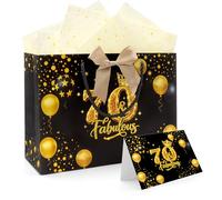 WALLFID Bolsa de regalo de cumpleaños negra y dorada, envoltorio elegante con tarjeta, 2 hojas de papel de seda de 50 x 70 cm y cinta, para fiesta, sorpresa y amigos (70. Geburtstag)