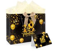 WALLFID Bolsa de regalo de cumpleaños negra y dorada, envoltorio elegante con tarjeta, 2 hojas de papel de seda de 50 x 70 cm y cinta, para fiesta, sorpresa y amigos (18. Geburtstag)