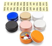 WALLFID Coffret Alu 7 Pièces Pilulier avec Étiquettes Semaine,Pilulier,Pilulier Voyage,Boîte Médicaments Rangement,Contenant Mini de Poche,Organisation Hebdo Portable