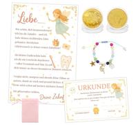 WALLFID Coffret Cadeau Fée des Dents & Fée de la Tétine - Lettre, Pièce Porte-bonheur, Carte & Pochette en Velours - Rituel magique pour fêter la perte d’une dent ou l’adieu à la tétine