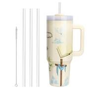 WALLFID Gobelet de 40oz en Acier Inoxydable Isolé sous Vide, avec Couvercle et Paille, Idéal pour Boissons Chaudes/Froides, Parfait pour Café, Thé, Smoothies, etc (Calice Céleste)