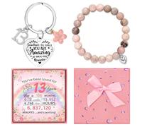 WALLFID Kit d'anniversaire pour filles et femmes avec porte-clés inspirant, perles en pierre naturelle, carte et boîte, pour fille, sœur, petite amie ou meilleure amie, 13e anniversaire, taille unique