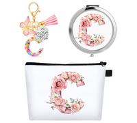 WALLFID Trousse de Toilette Personnalisée avec Lettres, Trousse de Maquillage avec Miroir & Porte-clés Motivant, Initiales A-Z, Idéale comme Cadeau pour Filles, Femmes & Demoiselles d'honneur (C)