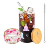 WALLFID Verre 16oz avec Couvercle et Paille,avec Friendship Bracelet,Cadeaux d'Anniversaire sur le Thème de l'Amitié pour les Amateurs de Musique Fans, pour Filles et Femmes (Coloré)