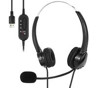 Wallfire Casque USB avec microphone pour ordinateur portable, casque stéréo filaire avec microphone antibruit, commandes en ligne et câble de 2 m pour bureau, centres d'appel, enseignement et cours en