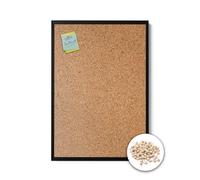 Wallfluent Grand Tableau en Liège 120x90 cm de Présentation pour Bureau, Salle de Classe ou Maison Avec Punaises Tableau Mémo Avec Cadre Noir en Plastique Tableau d'affichage d'organisation
