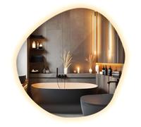 Wallfluent Miroir Grand 86,2x86,9 cm avec Éclairage Lumière Chaude Rétro Éclairage Lumières LED de Maquillage Forme Asymétrique sans Cadre Style Scandinave Déco Murale Chambre Entrée Salon