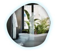 Wallfluent Miroir Grand 86,2x86,9 cm avec Éclairage Lumière Froide Rétro Éclairage Lumières LED de Maquillage Forme Asymétrique sans Cadre Style Scandinave Déco Murale Chambre Entrée Salon