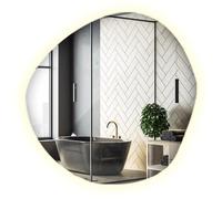 Wallfluent Miroir Mural 57,5x58 cm avec Éclairage sans Cadre Asymétrique Lumières LED Forme Organique Lumière Neutre Design Moderne pour Couloir Salle de Bain Cuisine ou Chambre à Coucher Suspendu