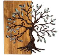 Wallity Accessoire mural décoratif en bois peint à la main, 58 x 58 cm, 100% bois (3 cm) et métal (1,5 mm), finition unique en noyer et marron, parfait pour la décoration de la maison