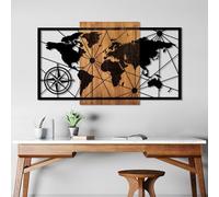 Wallity Accessoire mural élégant et décoratif en bois, 70 x 120 cm, 100% bois véritable (3 cm) et métal (1,5 mm), finition unique en noyer et noir, parfait pour la décoration intérieure