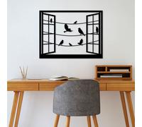 Wallity, Birds in Front Of The Window - 1, Accessoire mural décoratif en métal, 100 % METAL, noir, 70 x 53 cm