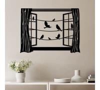 Wallity, Birds in Front Of The Window - 2, Accessoire mural décoratif en métal, 100 % METAL, noir, 70 x 52 cm