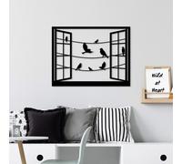 Wallity, Birds in Front Of The Window - 3, Accessoire mural décoratif en métal, 100 % METAL, noir, 50 x 38 cm