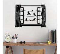 Wallity, Birds in Front Of The Window - 4, Accessoire mural décoratif en métal, 100 % METAL, noir, 50 x 38 cm