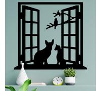 Wallity, Cat In The Window, Accessoire mural décoratif en métal, 100 % METAL, noir, 100 x 0,15 x 92 cm