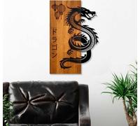 Wallity, Dragon, accessoire mural décoratif en bois, noyer, 100 % BOIS / MÉTAL, 40 x 3 x 58 cm