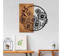Wallity, Flowers 1, Accessoire mural décoratif en bois, 100 % BOIS / MÉTAL, noyer, 57 x 57 cm