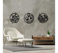 Wallity, Flowers- SKL2338, Noir, Autres décorations pour la maison, 72 x 79 cm, 100% métal (épaisseur : 1