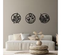 Wallity, Flowers- SKL2339, Noir, Autres décorations pour la maison, 50 x 57 cm, 100% métal (épaisseur : 1