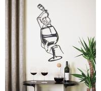 Wallity, Glass of Wine Girl Line Art- APT749 M, Accessoire mural décoratif en métal, 100 % ACIER, noir, 33 x 69 cm