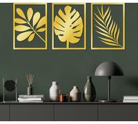 Wallity, Golden Triple Flowers 1, Accessoire mural décoratif en métal, or, CORPS METALLIQUE, 30 x 42 cm
